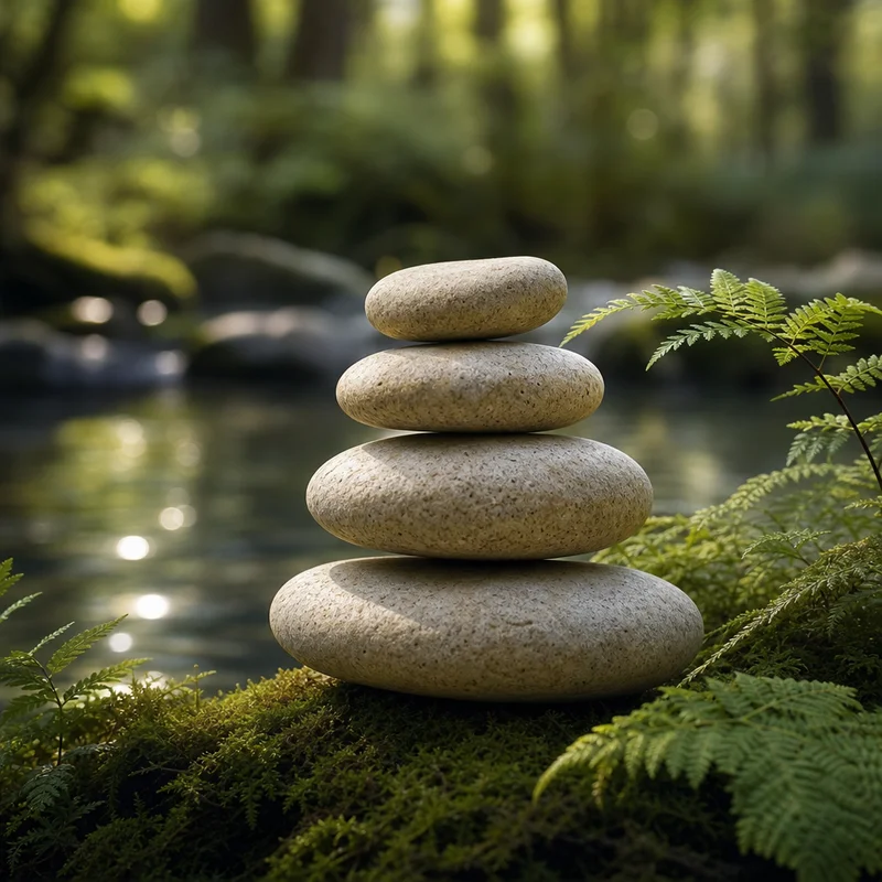 Balanced stones on moss symbolizing relaxed deep core support without bracing
